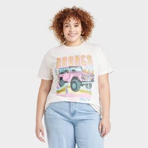 Graphic Tee with Ford Bronco Print Pastel Colors Size XXL